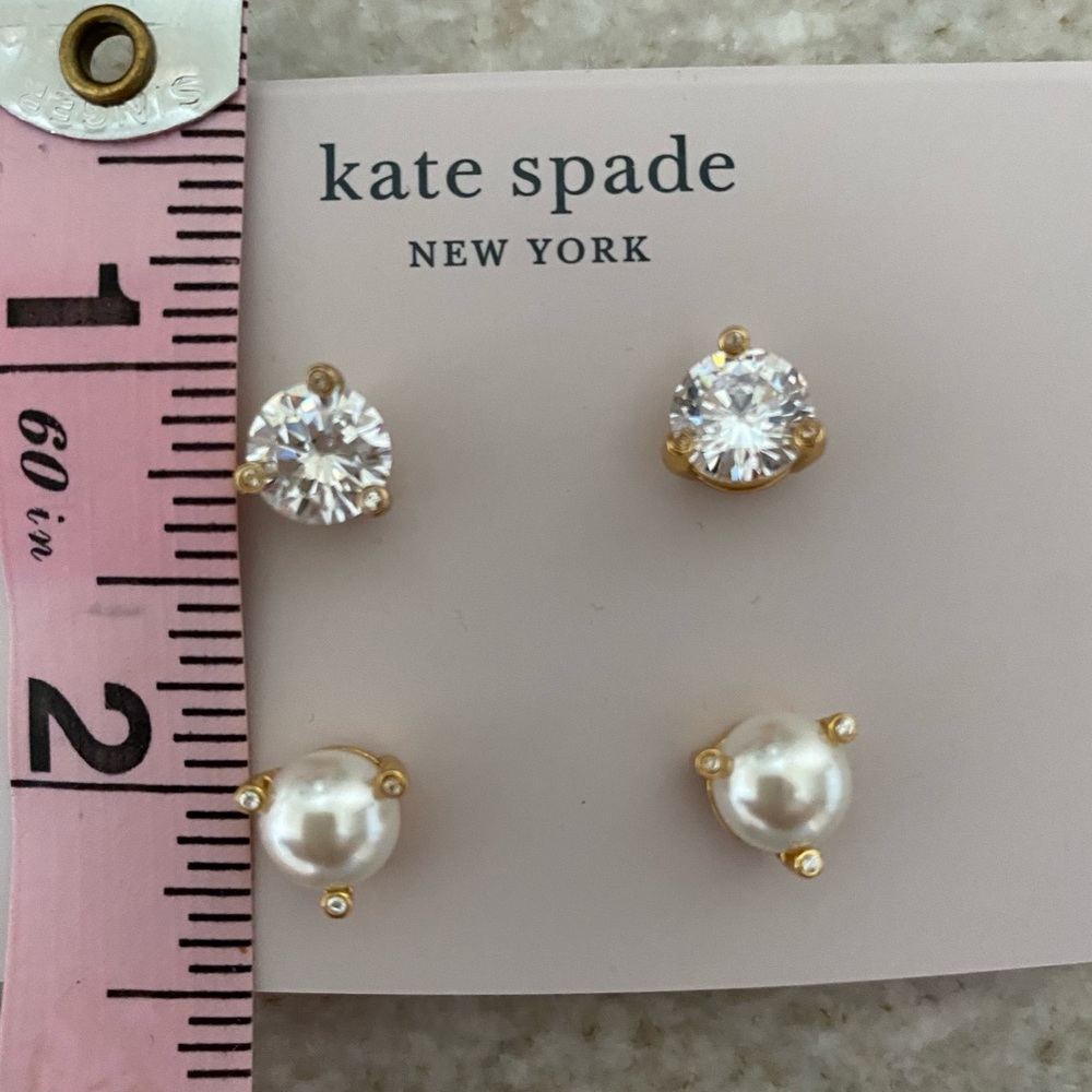 Kate Spade Rise and Shine Diamond and Pearl Stud Earrings - Picture 3 of 3